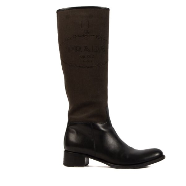 Shop 100% authentic second-hand Prada Brown Logo Jacquard Boots - Size 40 on Labellov.com