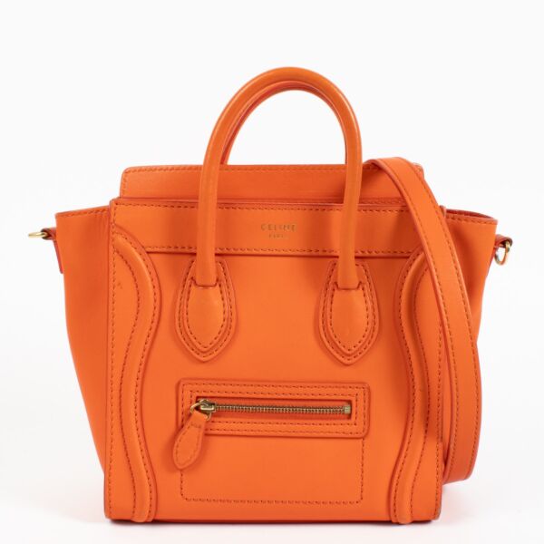Shop safe online at Labellov in Antwerp, Brussels and Knokke this 100% authentic second hand Celine Orange Luggage Nano Top handle
