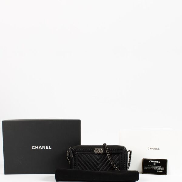 Chanel Black Braided Chevron Boy Chanel Clutch With Chain