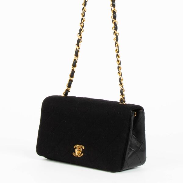 Chanel Black Jersey/Leather Mini Flap Bag