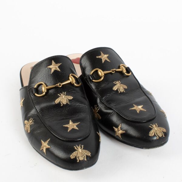 Gucci Black Bee & Star Embroidered Princetown Slippers - Size 38,5