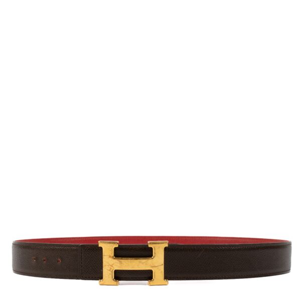 Hermès Red/Brown Reversible H Buckle Belt - size 80