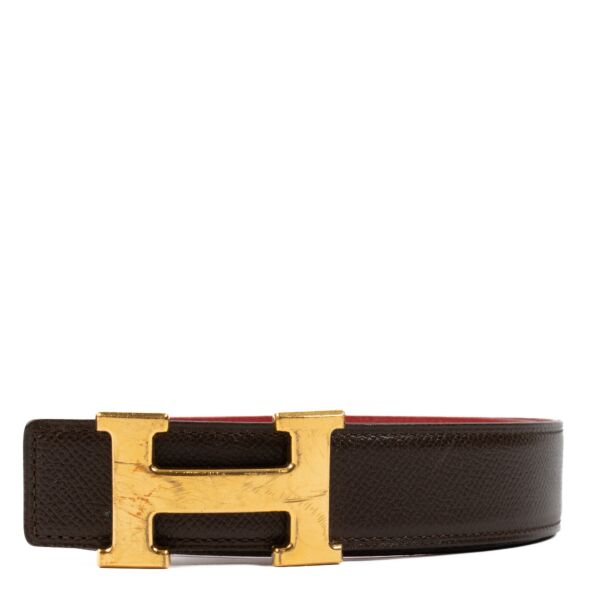 Hermès Red/Brown Reversible H Buckle Belt - size 80
