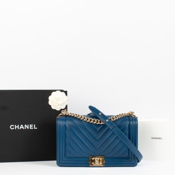 Chanel Blue Chevron Large Boy Chanel Bag