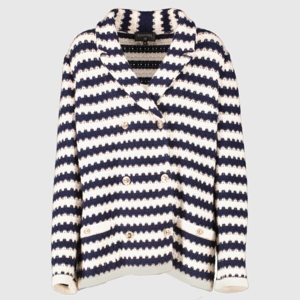 Chanel 21C Blue Striped Knit Jacket - Size FR46
