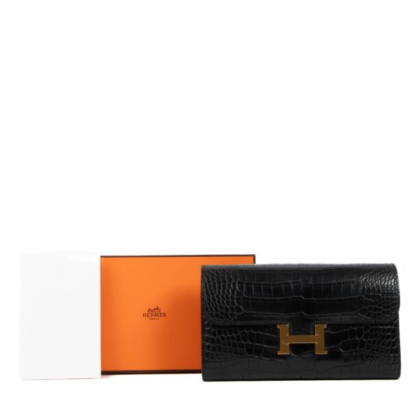 Hermès Black Alligator Mat Constance Long Wallet