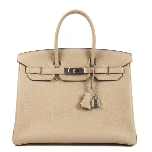 Authentic second hand Hermès Birkin 35 Trench Clemence PHW on www.labellov.com