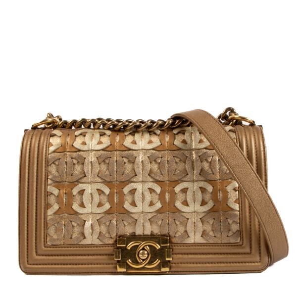 Chanel Gold/Bronze CC Cut-Out Medium Boy Bag
