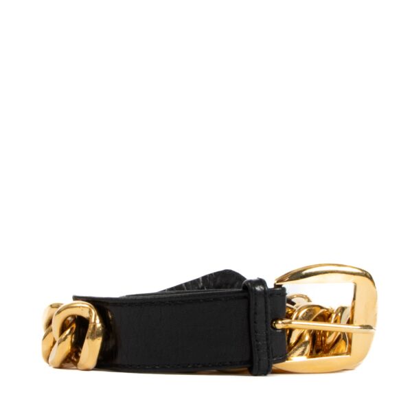 Chanel Vintage Black Leather Gold Chain Belt