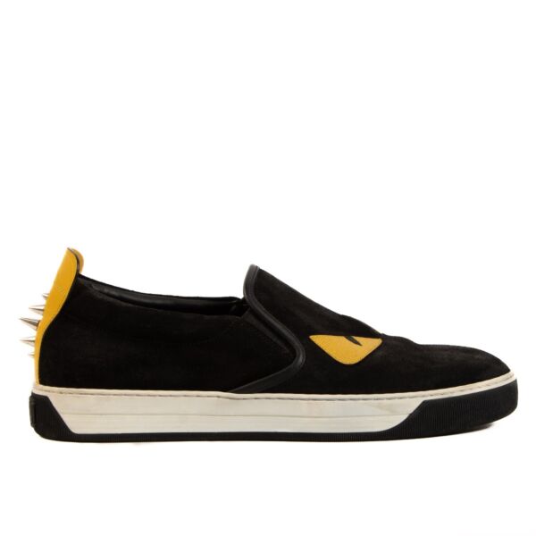 Fendi Black Suede Monster Slip-On Sneakers