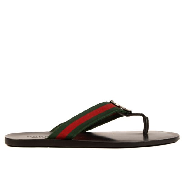 Gucci Black GG Web Thong Slippers