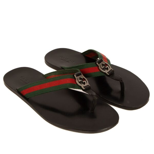 Gucci Black GG Web Thong Slippers - Size 43.5