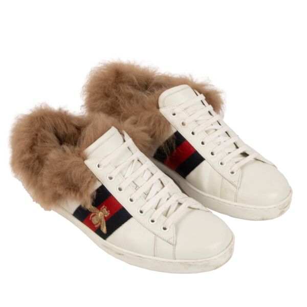 Gucci White Fur-Lined Ace Sneakers - Size 43