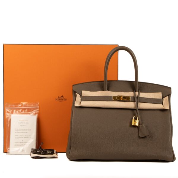 Hermes Birkin bag 35 Etoupe grey Togo leather Gold hardware