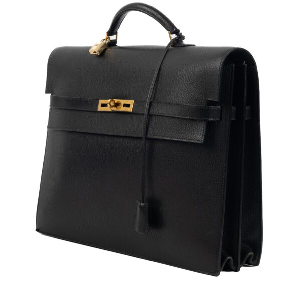 Hermès Kelly Depeches 38 Black Ardennes GHW Briefcase