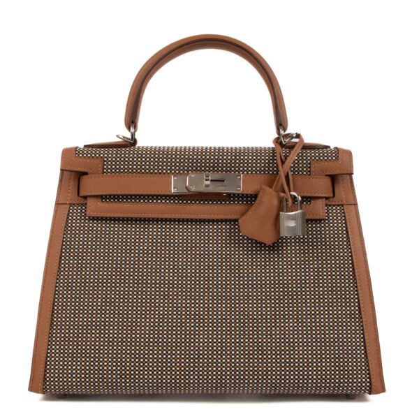 Hermès 2023 Kelly Sellier 28 Toile Quadrille/Veau Swift