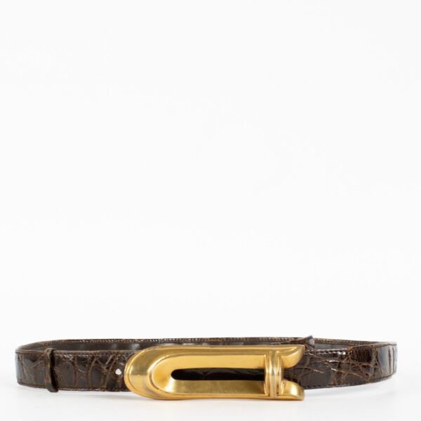 Authentic second-hand Delvaux 1970s Brown Crocodile Belt on labellov.com