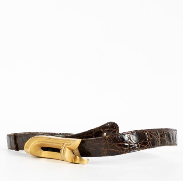 Delvaux 1970s Brown Crocodile Belt - Size 95 cm