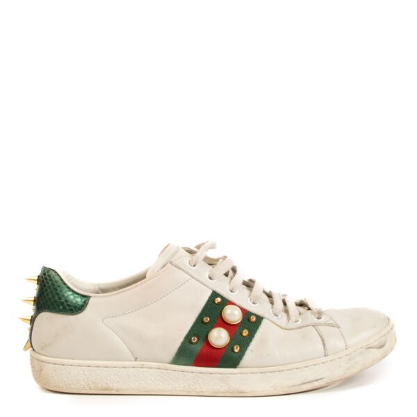 Gucci White Ace Pearl Stud Sneakers