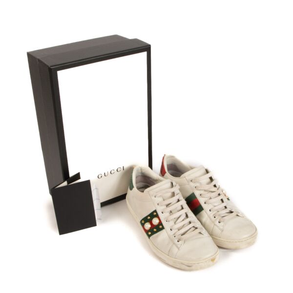 Gucci White Ace Pearl Stud Sneakers - size 37.5