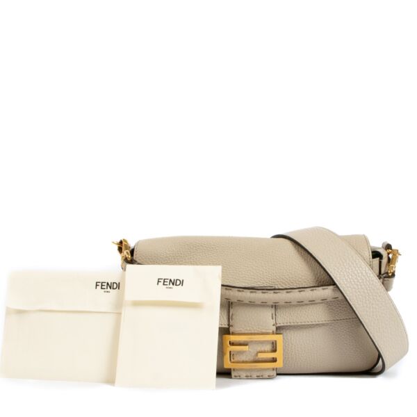 Fendi Beige Camellia Cuoio Romano Leather Baguette Bag