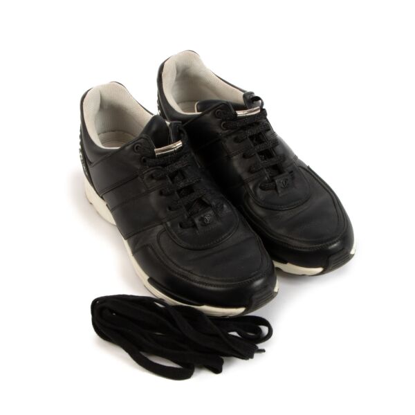 Chanel Black Leather & Tweed Sneakers - size 40.5