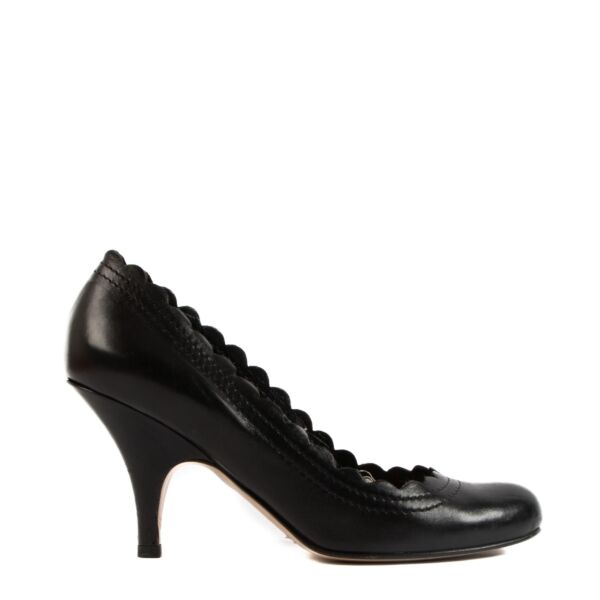 Miu Miu Black Vitello Shine Scalloped Pumps - Size 36.5