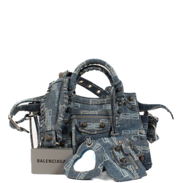 Balenciaga Blue BB Monogram Denim Neo Cagole XS Bag 