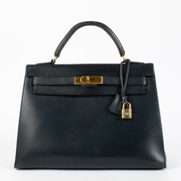 Authentic pre-loved Hermès Vintage Kelly 32 Navy Epsom GHW on Labellov.com