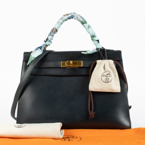 Hermès Vintage Kelly 32 Navy Courchevel GHW