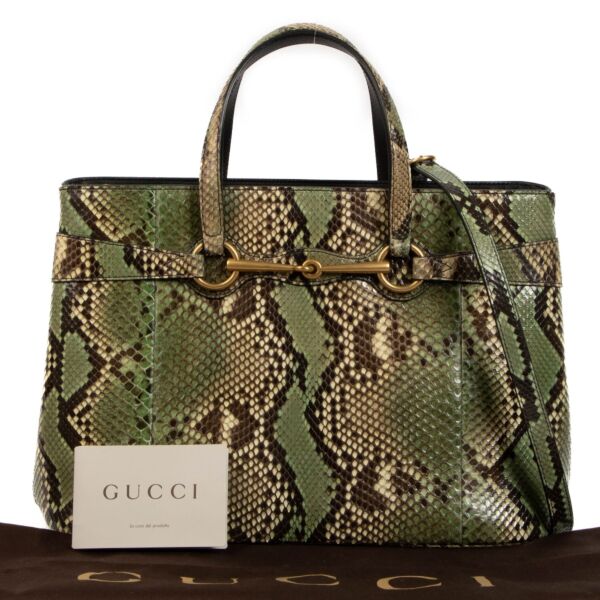 Gucci Brown Python Horsebit Tote Bag