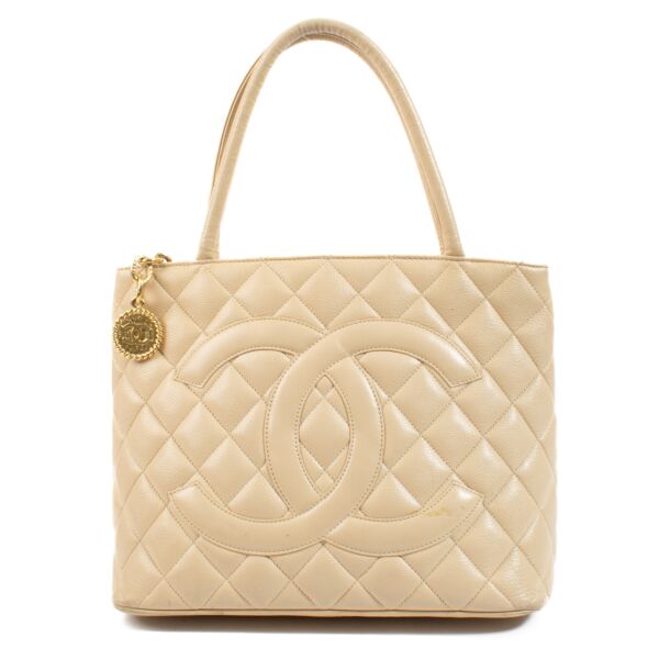 Chanel Beige Caviar Leather Medaillon Shopping Bag