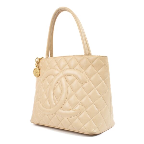 Chanel Beige Caviar Leather Medaillon Shopping Bag