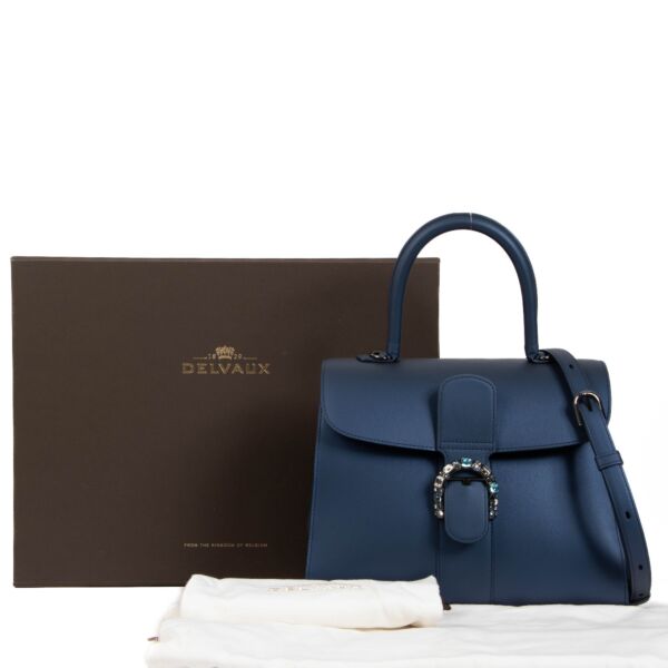 Delvaux Navy Satin Brillant MM Blue Comet