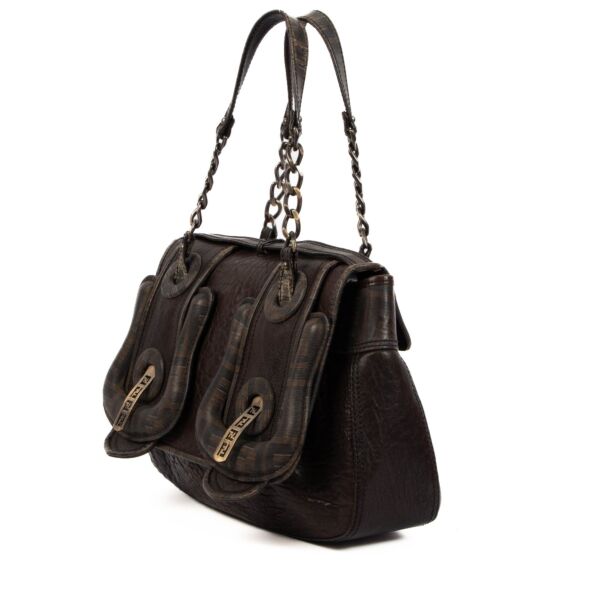 Fendi Vintage FF Brown Leather B Bag