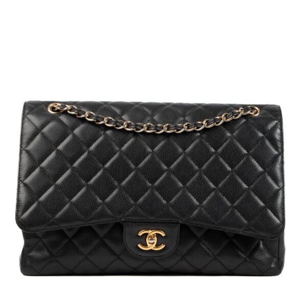 Chanel Black Caviar Leather Maxi Classic Single Flap Bag