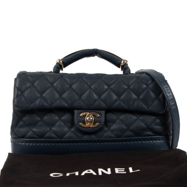 Chanel Navy Blue Caviar Leather Globe Trotter Flap Bag
