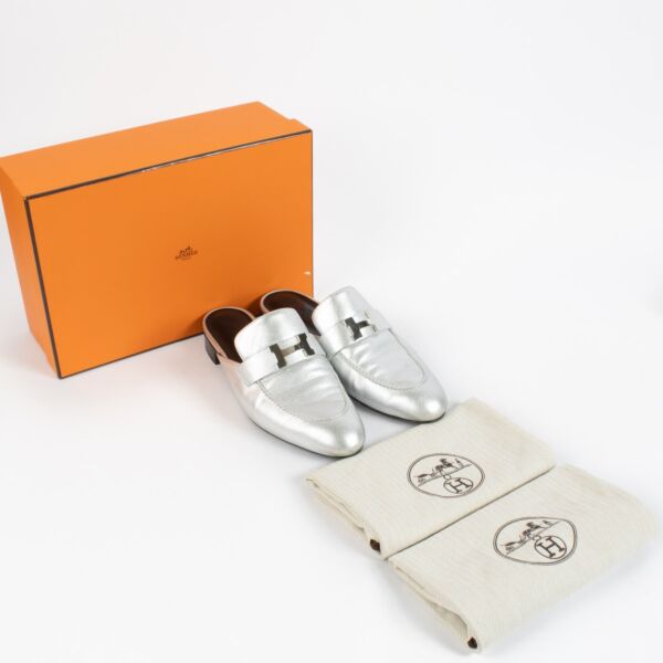 Hermès Silver Metallic Trocadero Mules - size 39.5