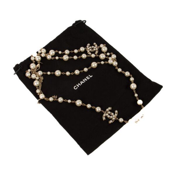 Chanel 13S Pearl Golden Metal CC Necklace