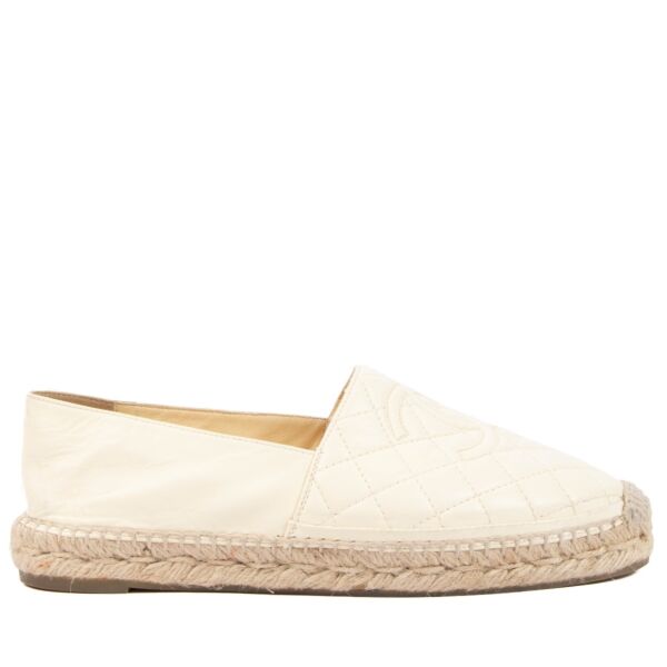 Chanel Cream Quilted Leather CC Espadrilles