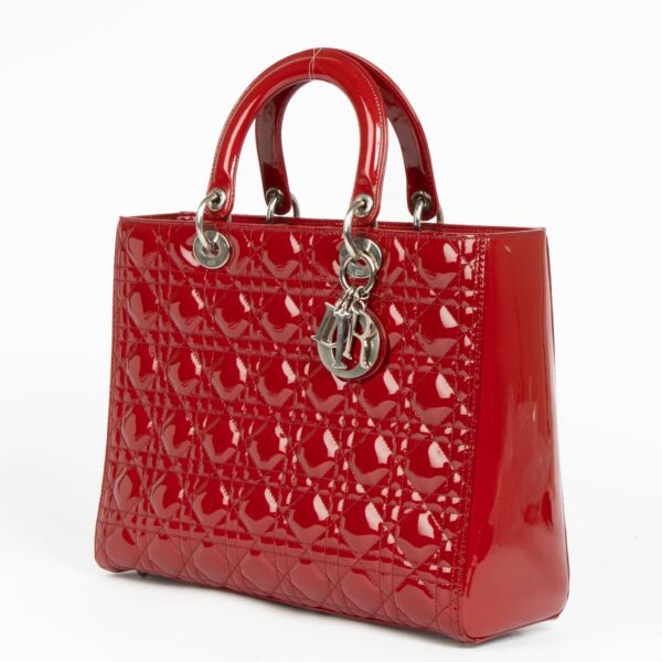 Christian Dior Red Patent Leather Large Lady Dior Bag