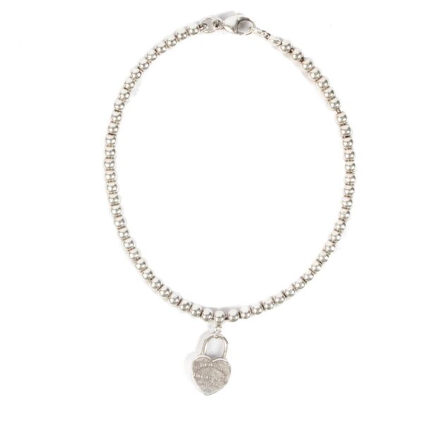 Tiffany & Co. Sterling Silver RTT Heart Lock Bead Bracelet