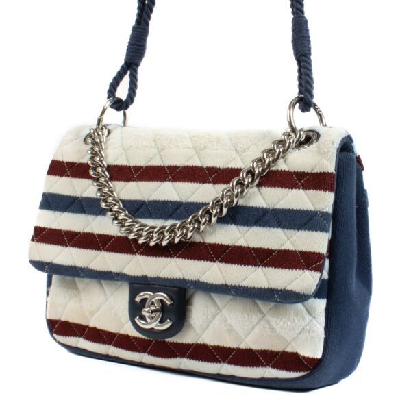Chanel Blue Jumbo Jersey Rope Classic Flap Bag