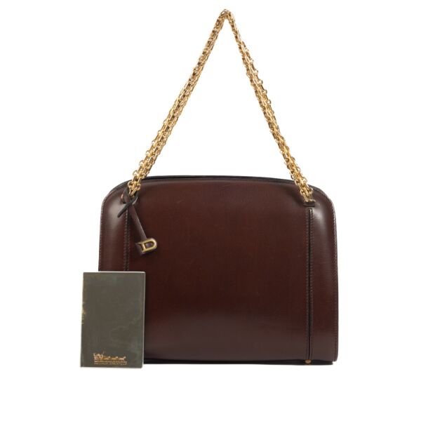 Delvaux Vintage Brown Box Calf Chain Bag