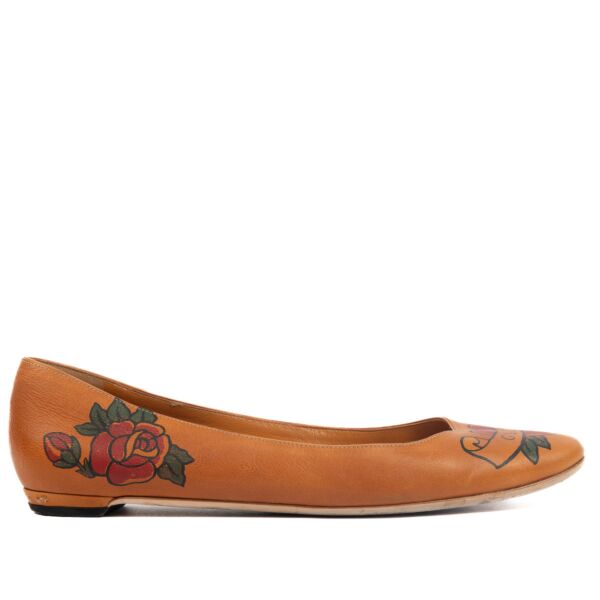 Gucci Cognac Tattoo Print Flats - size 40