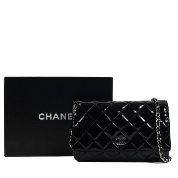 Chanel Black Patent Leather Wallet On Chain
