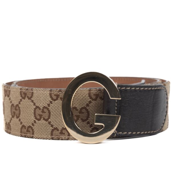 Shop 100% authentic second-hand Gucci Beige/Brown GG Canvas and Leather Buckle Belt on Labellov.com
