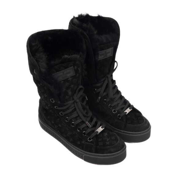 Louis Vuitton Black Monogram Fur Jazzy Sneaker Boots - size 38