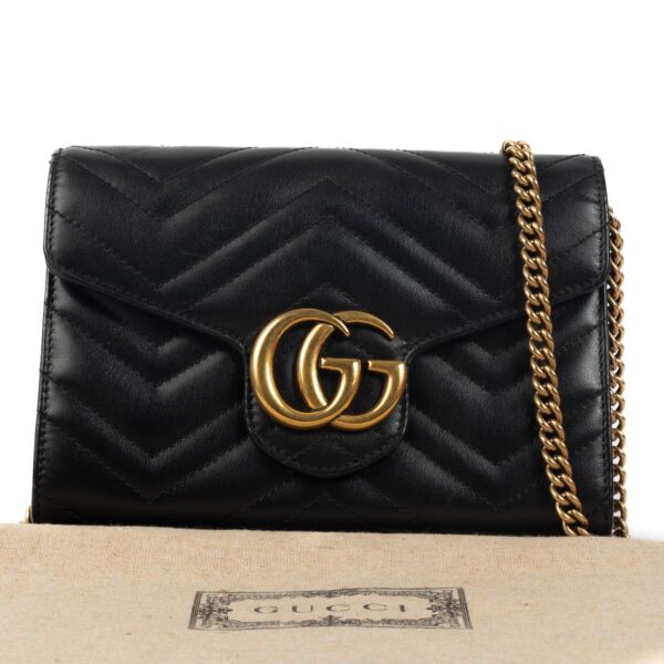 Gucci GG Marmont Black Wallet on Chain Shoulder Bag 