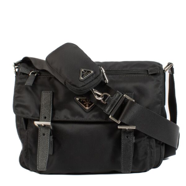 Shop 100% authentic Prada Black Re-Nylon Messenger Bag at Labellov.com.